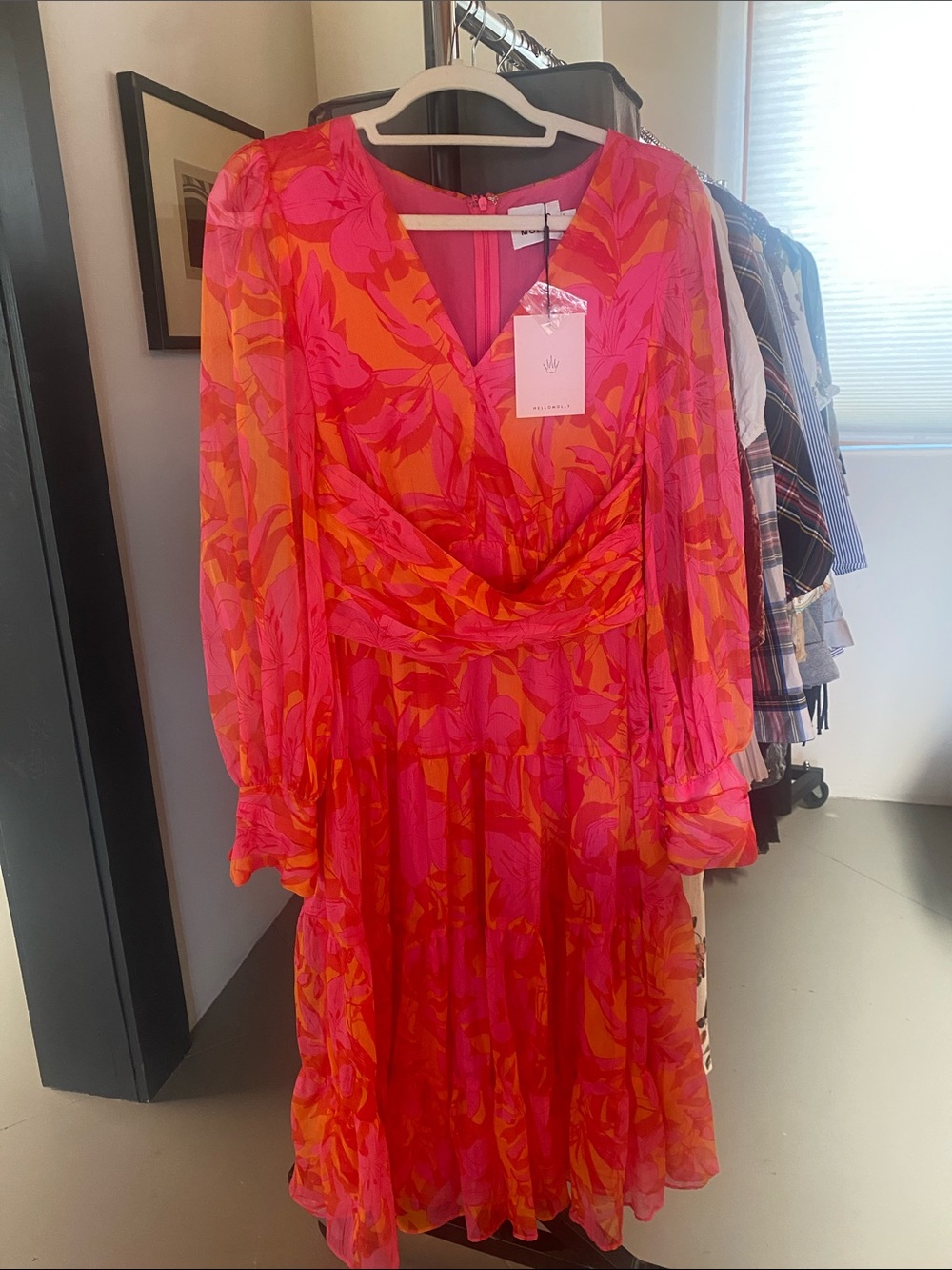Hello Molly Pink & Orange Floral Long Sleeve Midi Dress